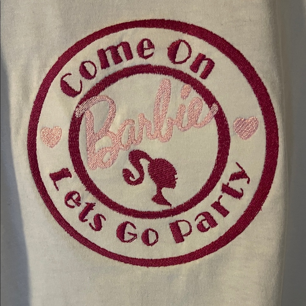 Come on Let’s Go Party Barbie White T-Shirt with Pink Graphic - Picture 4 of 4